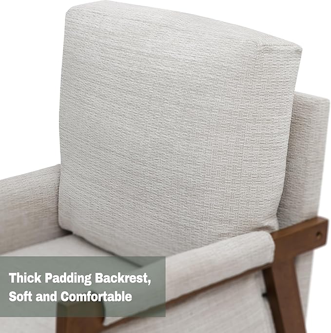 Modern Accent Chair for Living Room Mid Century Arm Chair Upholstered Bedroom Chair Comfy Lounge Chair with Solid Wood Frame, White