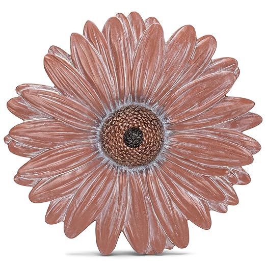 NAT & Jules Gerbera Daisy Flower Shaped Dimensional Indoor Outdoor 12 inch Cast Resin Decorative Garden Stepping Stone, Patio, Walkway Sculpture Yard Art, Terracotta