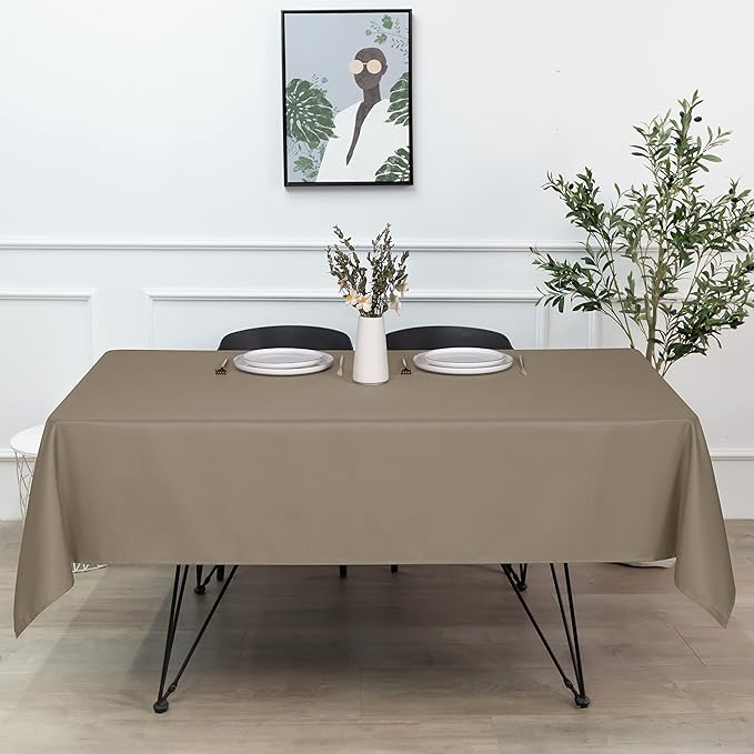 sancua Rectangle Tablecloth - 54 x 78 Inch - Stain and Wrinkle Resistant Washable Polyester Table Cloth, Decorative Fabric Table Cover for Dining Tables, Buffet Parties and Camping, Taupe