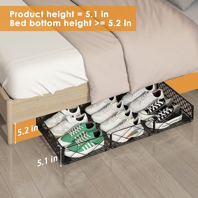 NADAMOO Large Under Bed Storage with Wheels, Low Profile Rolling Under Bed Storage Containers,Foldable Metal Under the Bed Organizer Bins for Bedroom,1 Pack