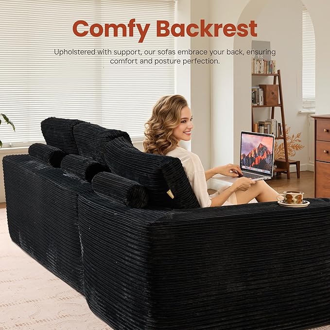 ovios 105” Modular Sectional Sofa with Thicken Seat Cushion, Cloud Couch with Deep Seat, Modern L-Shape Sofas Couches with Chaise,Upholstered Couches for Living Room Bedroom,Black