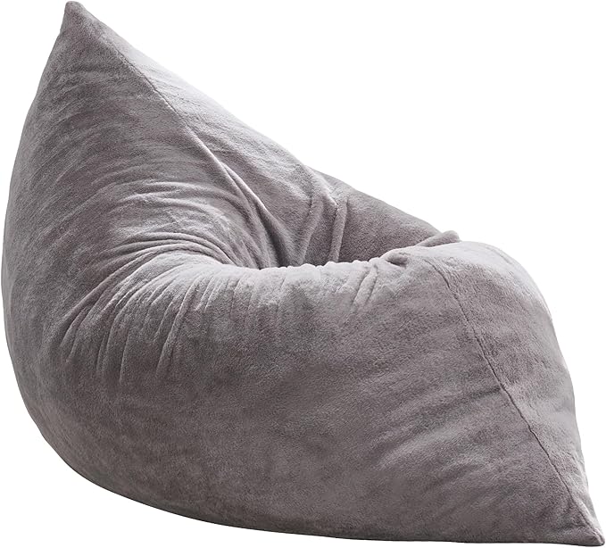 Hobestluk 3 in 1 Bean Bag Chair Giant Bean Bag Chairs for Adults with Chevron Plush Fur Cover Convertible Bean Bag Floor Cushion with Machine Washable Cover for Living Room (Plush Grey)