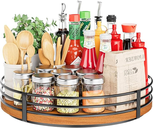 13" Lazy Susan Turntable Organizer - Wood Round Lazy Susan for Cabinet Kitchen Countertop Pantry Cupboard Dining Table Bathroom Coffee Bar Spice Storage Home Decor