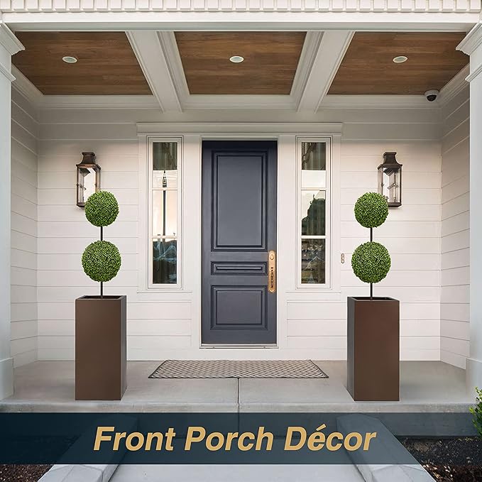 Metallic Heavy Tall Outdoor/Indoor Planter Box 14Lx14Wx30H Inches, Rectangular Tall Planter, Large Flowerpot, 25 Pounds, Espresso, No Assembly Required 1 Pack