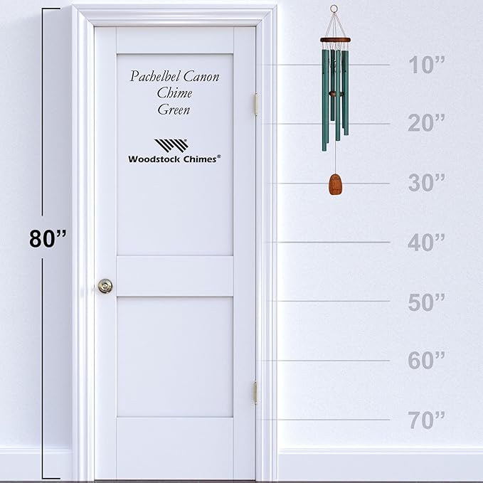 Woodstock Wind Chimes for Outside, Garden, Patio, Porch and Outdoor Decor (32") Pachelbel Canon Chime Green Wind Chime Gifts (PCCG)