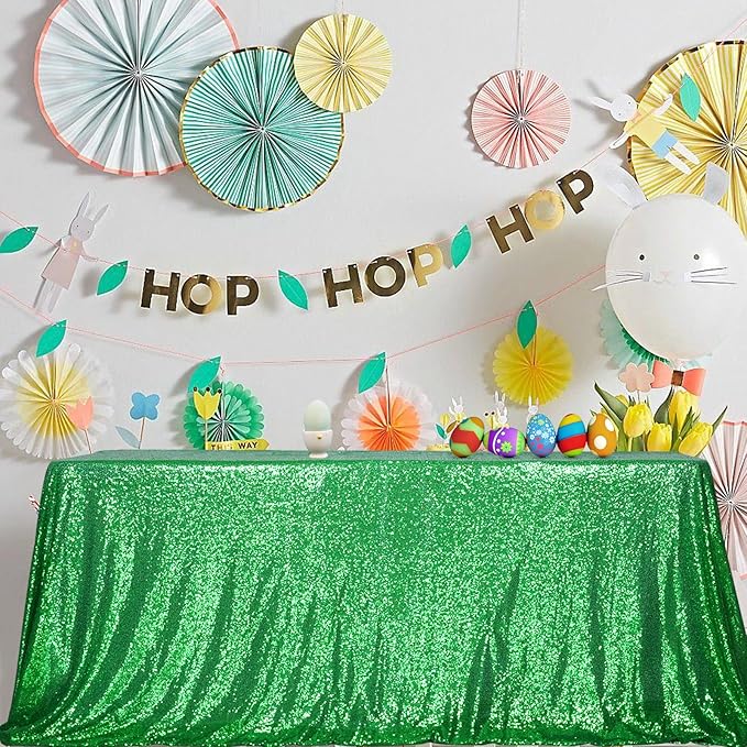 SquarePie Sequin Tablecloth 90 x 132 Inch Green Sparkly Table Cloth for Wedding Party Decoration