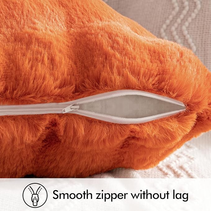 MIULEE Pack of 2 Decorative Pillow Covers Fall Thick Soft Plush Faux Fur Lumbar Throw Pillows Luxury Home Decor for Couch Bedroom Living Room Sofa,12x20 Inch Burnt Orange