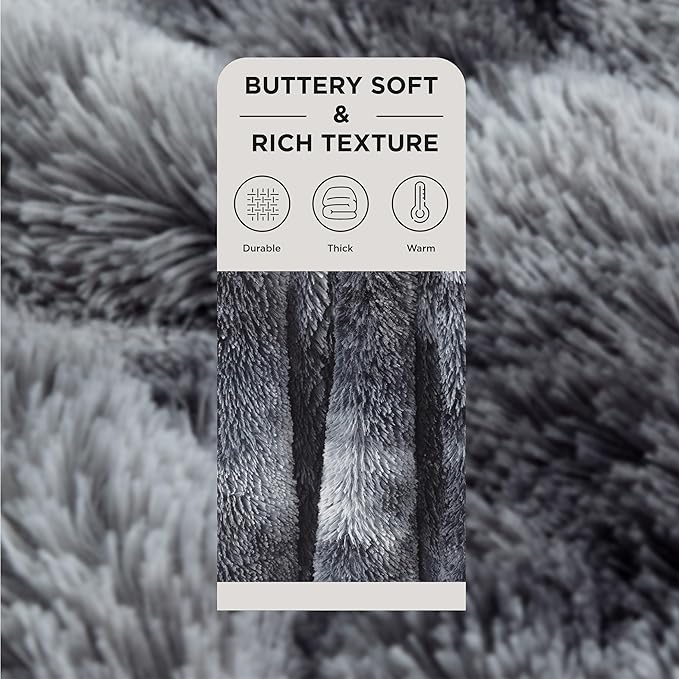 Bedsure GentleSoft Fluffy King Size Blanket for Bed, Faux Fur Fuzzy Minky Couture Warm Blanket for Winter, Thick Plush Sherpa Fleece Oversized Giant Bedding Cozy Gifts for Room, 108x90, Tie Dye Grey