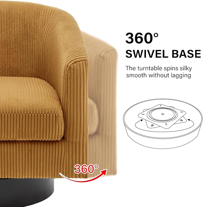 Swivel Barrel Accent Chair, Modern Round Corduroy Fabric Arm Chair for Living Room, Bedroom, Comfy Club Reading Chairs for Adults (Corduroy Orange, Set of 1)