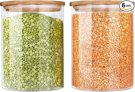 Urban Green Glass Jars with Airtight Lids, Airtight Glass Canisters set, Large Food Storage Containers with Wood Lids, 2 Pack of 100oz, Dry Food Pantry Jars, Flour Containers