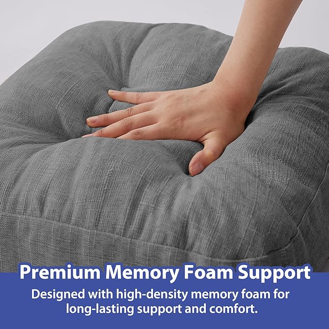 Chair Cushions for Dining Chairs, Dining Chair Cushions, Tufted Indoor Chair Pads with Ties & Non Slip Backing, Seat Cushions for Kitchen Chairs 16.5” x 16.5” x 3.5”, Set of 6, Grey