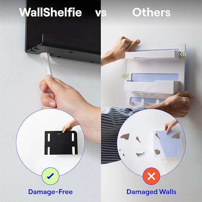 WallShelfie Bedside Wall Organizer - Room Decor, Dorm Room Essential, Floating Bedside Shelf Wall Mount, Makeup Organizer, Remote Control Holder, Room Accessories, Floating Shelves (White)