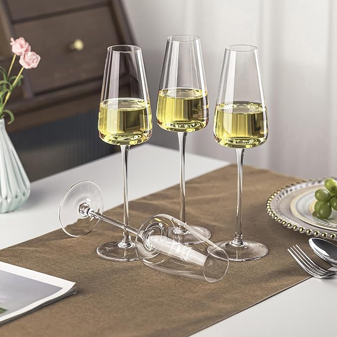 Champagne Flutes Glass Set of 4,Crystal Champagne Glasses 9OZ/ 270ML, Hand Blown Mimosa Glasses, Unique Champagne Gift for Wedding, Engagement Gift
