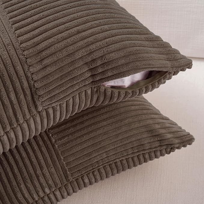 Fancy Homi 2 Packs Dark Brown Decorative Throw Pillow Covers 20x20 Inch for Living Room Couch Bed Sofa, Rustic Farmhouse Boho Home Decor, Soft Corss Corduroy Patchwork Accent Cushion Case 50x50 cm
