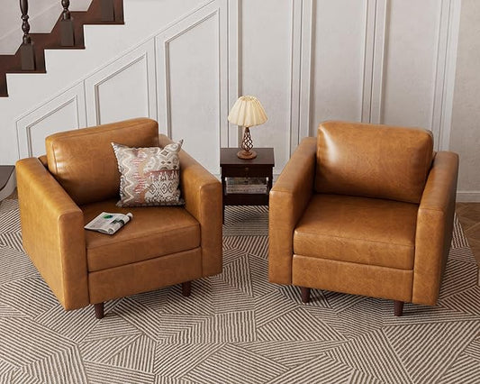 Faux Leather Oversized Accent Chair with Storage Deep Seat Single Sofa Large Reading Armchair for Living Room Bedroom Office Brown Set of 2