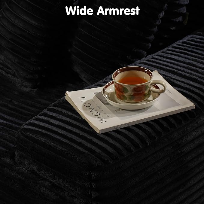 ovios 81" Oversized Sectional Double Lounge Chaise with Cloud Plush Sofa Bed, No Assembly Required, Fluffy Modern Sleeper Loveseat Chair for Indoor Living Room Bedroom Reading, Black (Plush Fabric)