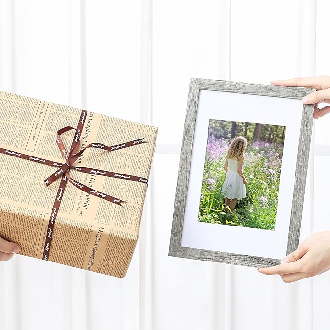 Vittanly 8x12 Picture Frames Set of 9, Shatter Resistant Plexiglass, Display 6x8 Pictures with Mat or 8x12 without Mat, Photo Frames for Wall or Tabletop, Engineered Wood, Grey