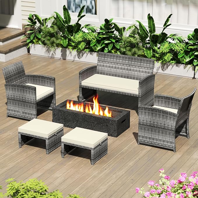 Tangkula 2 Pieces Patio PE Rattan Ottomans, Multipurpose Outdoor Footstool Footrest Additional Seating Side Table with Soft Zippered Cushions for Deck, Garden, and Yard (White)