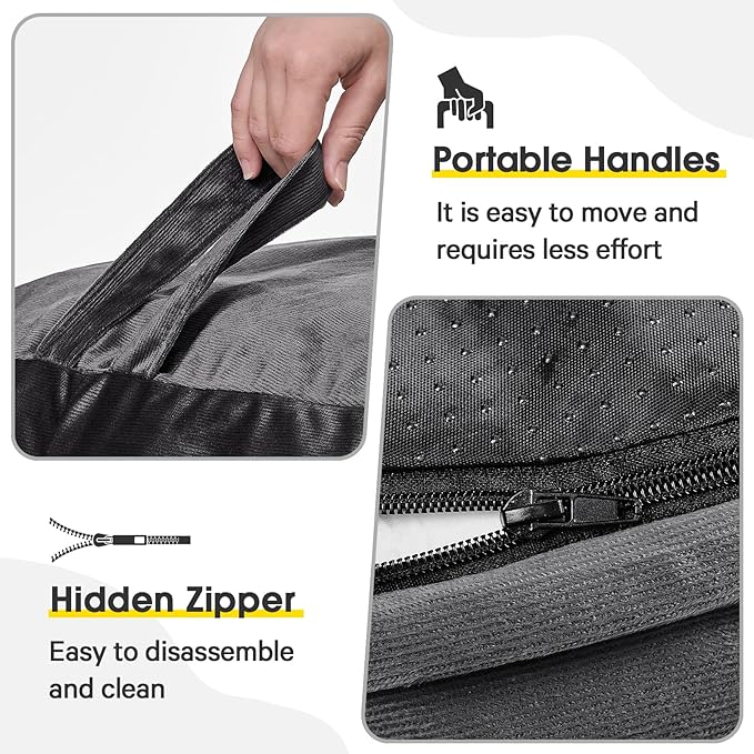 Bean Bag Chairs for Adults - Memory Foam Furniture BeanBag Chair - Kids/Teens Sofa with Soft Micro Fiber Cover - Round Fluffy Couch for Living Room Bedroom College Dorm - 3 ft, Gray Stripe