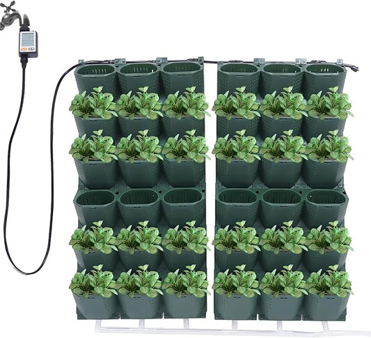 Vertical Wall Planter, Self-Watering Vertical Garden Planter Set with 36 Pots, Stackable Planters Grow Pots with Electronic Timer for Growing Veggies, Fruits, Herbs, Flowers.