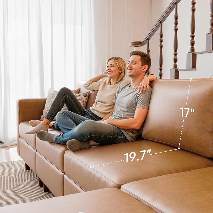 118.5" Luxury Modular Sleeper Sofa Bed with Storage Seat, 8 Seat Sectional Couch Deep Seat with Reversible Chaises & Removable Cover - Brown Faux Leather