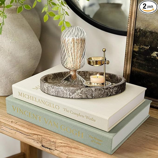 Aesthetic Decorative Books -Set of 2 Minimalist Linen Hardcover Faux/Fake Books for Coffee Table Home Decor Living Room Decoration, Photo Storage or as a Keepsake Box(Sage-beige-artist)