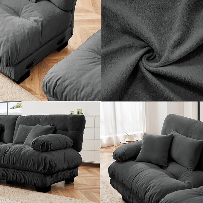 Modular Sectional Sofa Cloud Couch 4-Seater Deep Seat Sofa Couch, Oversized Couch Bed Sectional Couch with Round Bolster Armrests 6 Pillows, Modern Sofa Chair Comfy Couch(Gray)
