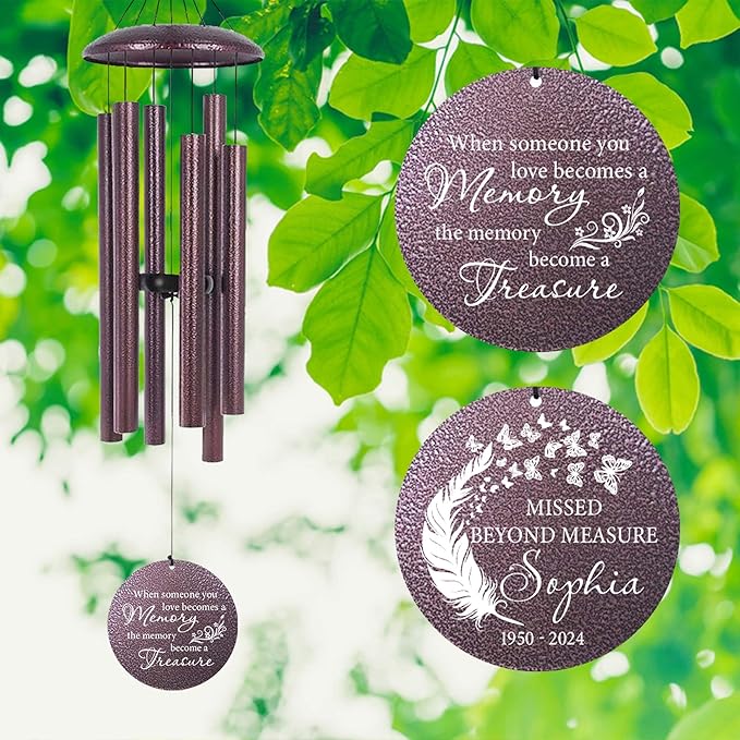 ASTARIN 36" Large Deep Tone Personalized Sympathy Wind Chimes, Memorial Wind Chime for Loss of Mother Father Loved One, Angel's Feather Bereavement Gifts Decor Outdoor Patio Garden(Produced in USA)