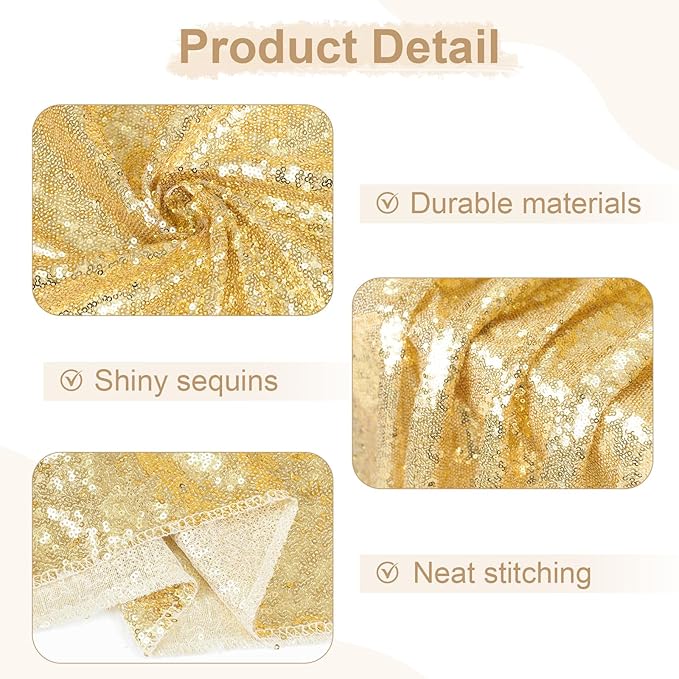 SquarePie Sequin Tablecloth 50 x 72 Inch Light Gold Glitter Table Cloth for Wedding Party Decoration