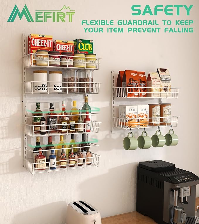 White 10-Tier Over The Door Pantry Organizer, Pantry Organization and Storage, Metal Hanging Adjustable Basket, Wall Spice Rack Seasoning Shelves, Home & Kitchen Essentials