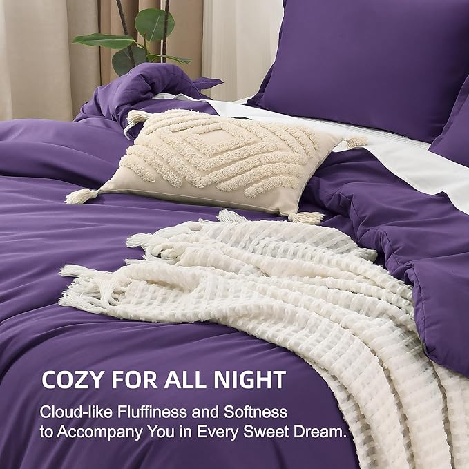Litanika Purple Comforter Set California King Size, 3 Pieces Cal King Lightweight Solid Bedding Comforter Set, Oversized All Season Fluffy Bed Set (104x96In Comforter & 2 Pillowcases)