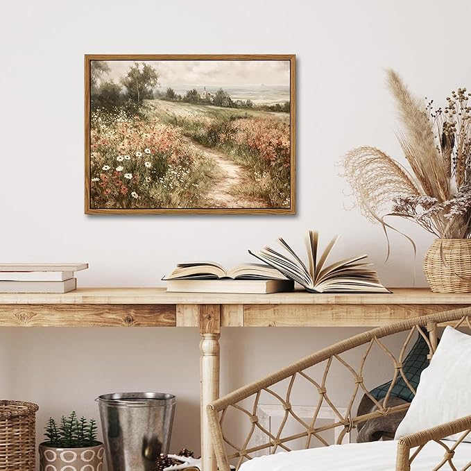 Vintage Framed Wall Art for Living Room – Vintage Wildflower Pictures Oil Paintings Canvas Prints – Country Flower Modern Farmhouse Wall Decor for Bathroom Bedroom Home Office – 12x16in