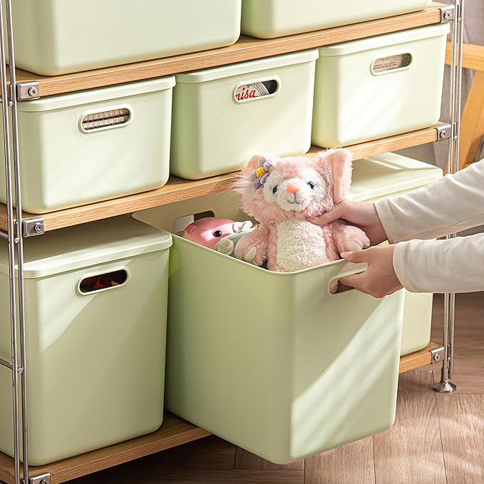 4 pack large plastic White storage bins Baskets, Toy Box Chest with Lids and Handle,Organizer Containers for Baby,Kids,snacks,Nursery,Shelves,Playroom, Bedroom,Office,Closet,home
