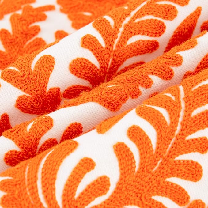 HWY 50 Orange Fall Decorative Throw Pillow Covers 18x18 Inch (1 Piece), Embroidered Cotton Farmhouse Cushion Cover Pillow Case for Sofa Couch Living Room Bed Bedroon, Floral Branches