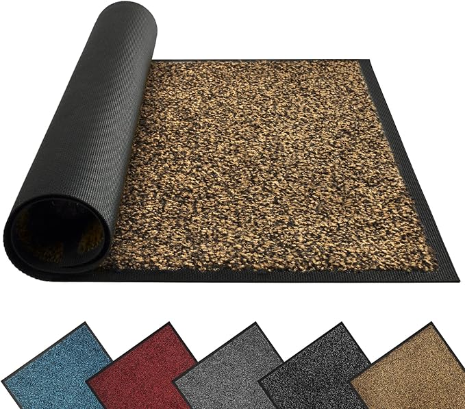 Mibao Front Door Mat, Dirt Trapper Welcome Mat for Outdoor Indoor, Non-Slip Waterproof Doormat, Durable Machine Washable Low Profile Entry Rug for Back Door Outside Patio Porch, 36" x 24", Brown