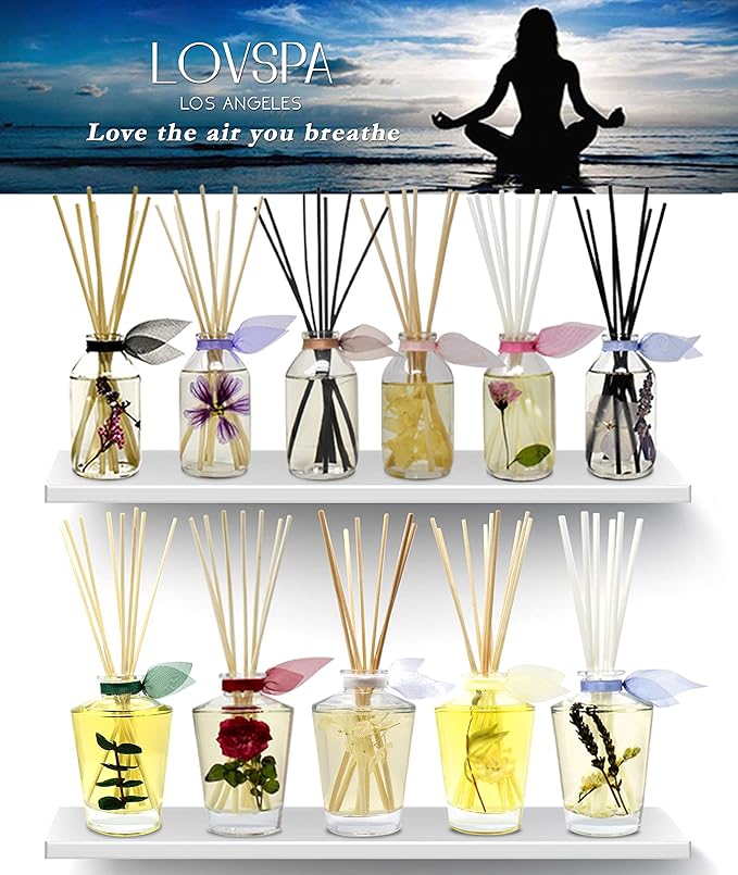LOVSPA Reed Diffuser Set, Japanese Honeysuckle Scented Oil Diffuser with Sticks, Home Fragrance Accessories for Bathroom Shelf Decor, Aroma Diffusers for Home or Office Desk, USA Made