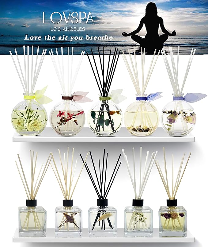 LOVSPA Reed Diffuser Set, Sage & Lemongrass Scented Oil Diffuser with Sticks, Home Fragrance Accessories for Bathroom Shelf Decor, Aroma Diffusers for Home or Office Desk, USA Made