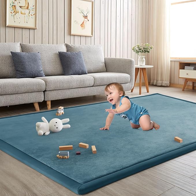 Baby Play Mat 1.2" Thick Memory Foam Nursery Rug Area Rug, 6β7β X 6β7β Yoga Mat Playmat Crawling Mat for Baby,Toddlers, Infants, Kids,Floor Mat Tatami Mat for Living Room with Non-Slip(Green)