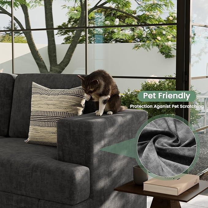 Sofa, 3 Piece Set Comfy Sofa, Loveseat & 2 3-Seater Couch with Deep Seats for Living Room, Modern Sleeper Couch, Dark Grey Chenille