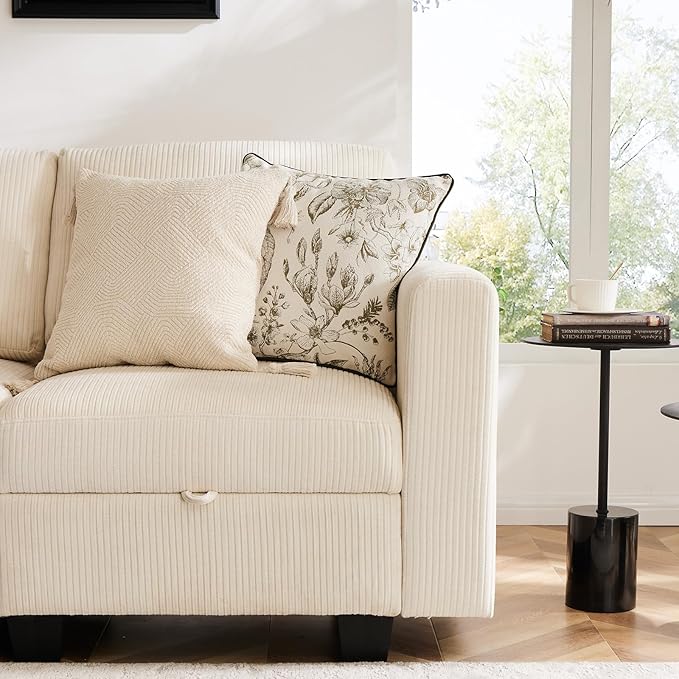 38.5 Oversized Accent Chair with Storage Ivory Corduroy, Single Modern Accent Sofa Chair with Arms for Apartment Living Room (21" Deep Seat)