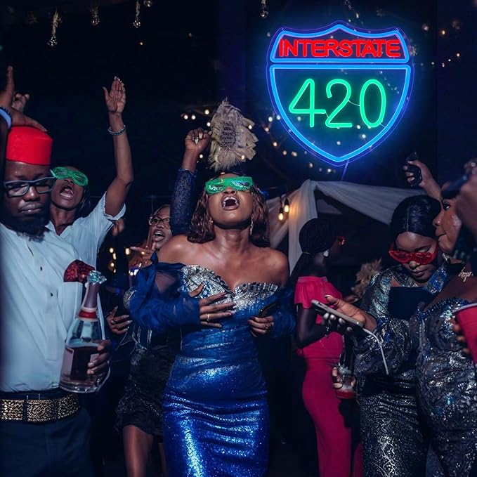 Interstate 420 Neon Sign Green Leaf Neon Signs for Wall Decor Dimmable 420 Theme Light Vintage Route Neon Light Sign for Game Room Man Cave Bar Decor Suitable Gift for Party Birthday(12.6 * 12.3inch)