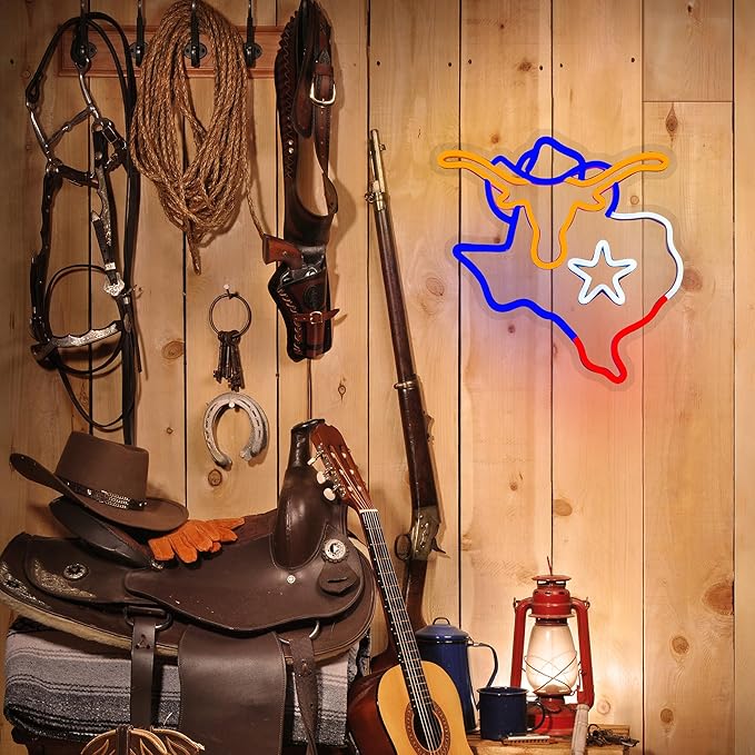 Texas Neon Sign Longhorn Neon Light for Wall Decor cowboy Neon Signs Colorful LED Neon Sign USB Powered LED Neon Light for Bedroom Living Room Mall Restaurant Shop Decor