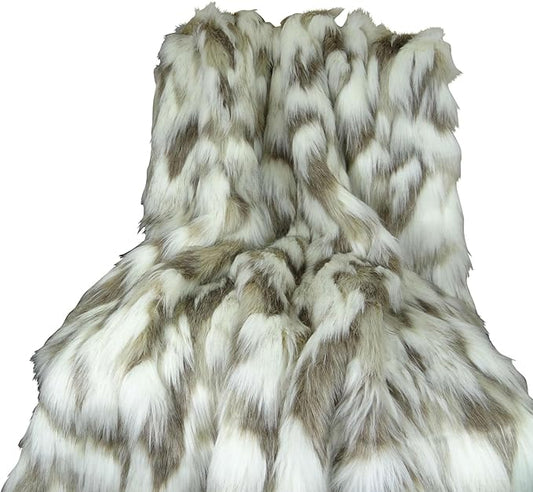 Ivory Beige Luxury Faux Fur Throw Blanket - Tibet Fox Fur - 90W x 90L