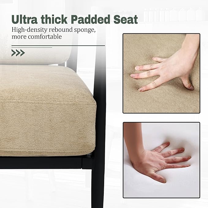 Modern Accent Chair for Living Room Bedroom Mid Century Arm Chair Upholstered Office Accent Chair Comfy Waiting Room Chair with Metal Frame, Khaki