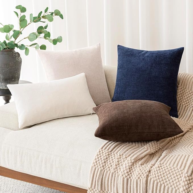 Foindtower Pack of 2 Soft Textured Throw Decorative Pillow Covers Square Accent Solid Cushion Cover Cozy Farmhouse Pillow Case with Zipper for Couch Sofa Bedroom Living Room 16x16 Inch, Light Beige