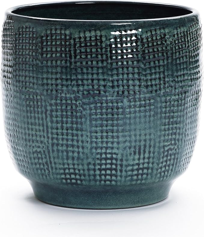 LuxenHome 12" Dia Large Ceramic Pots for Plants, Modern Green Glazed Planters for Outdoor Plants, Round Indoor Flower Pots with Drainage Hole and Rubber Plug for Home Garden Patio