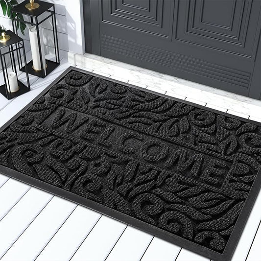 Yimobra Welcome Mat Outdoor, 36x24 Waterproof Door Mat Outside Entrance, All-Weather Non Slip Front Door Mat, Low-Profile Entryway Mat Indoor, Porch and Patio, Black