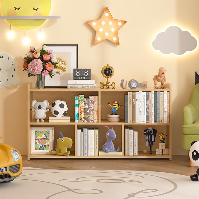 Book Shelf, 5 Cubes Storage Organizer, Open Bookshelf Wooden Bookcase, Freestanding Wooden Bookshelf Cube Shelf for Bedroom, Living Room