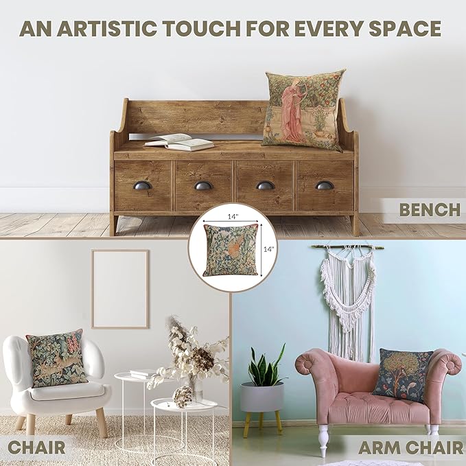 Charlotte Home Furnishings Decorative Tapestry Pillow Cover 14x14 in, Green Pheasant Couch Throw Pillow Cover, French Country Square Cushion Cases for Bed Room Home Decor, Soft Cotton Jacquard Woven