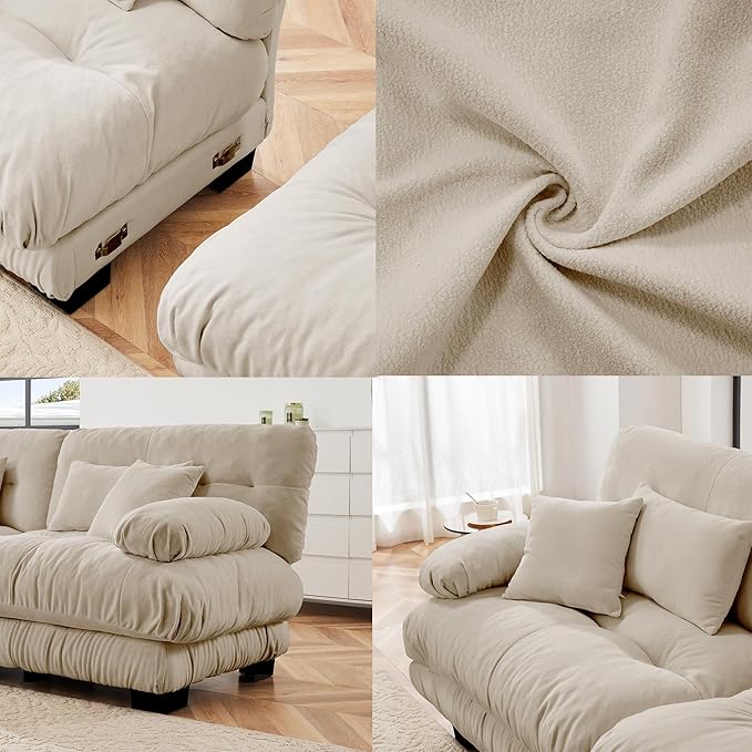 Modular Sectional Sofa Cloud Couch 3-Seater Deep Seat Sofa Couch, Oversized Couch Bed Sectional Couch with Round Bolster Armrests 5 Pillows, Modern Sofa Chair Comfy Couch